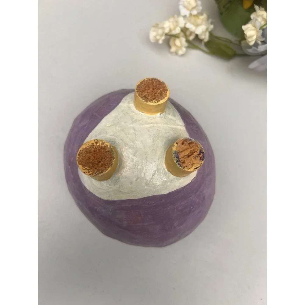 Handmade Cracked Egg Bowl Footed Lavender Gold Floral Arrangement Planter